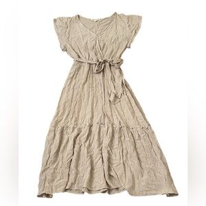 Lucky Brand Stripes Flutter Sleeve Midi Dress Large